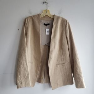 Ann Taylor Women Cream/Beige Canvas Cotton Long Sleeve Open Blazer size 4